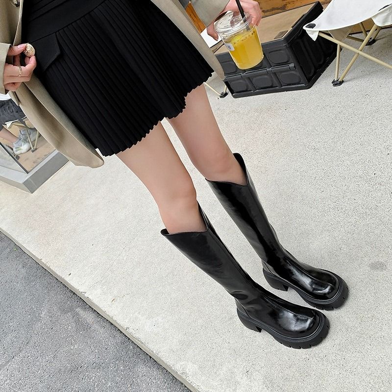 Lyndsey | Womens Knee High Riding Boots Chunky Thick Heel Knight
