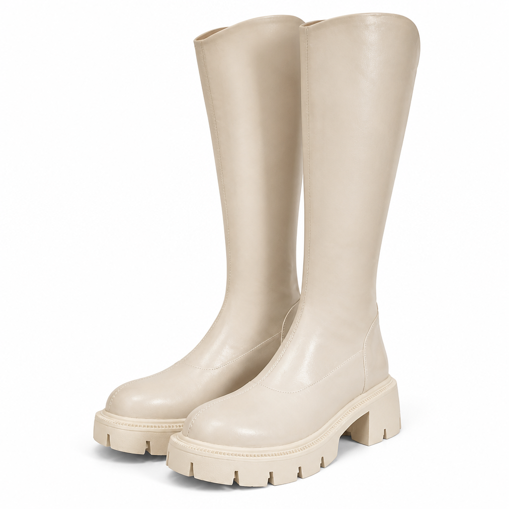 Lyndsey | Womens Knee High Riding Boots Chunky Thick Heel Knight