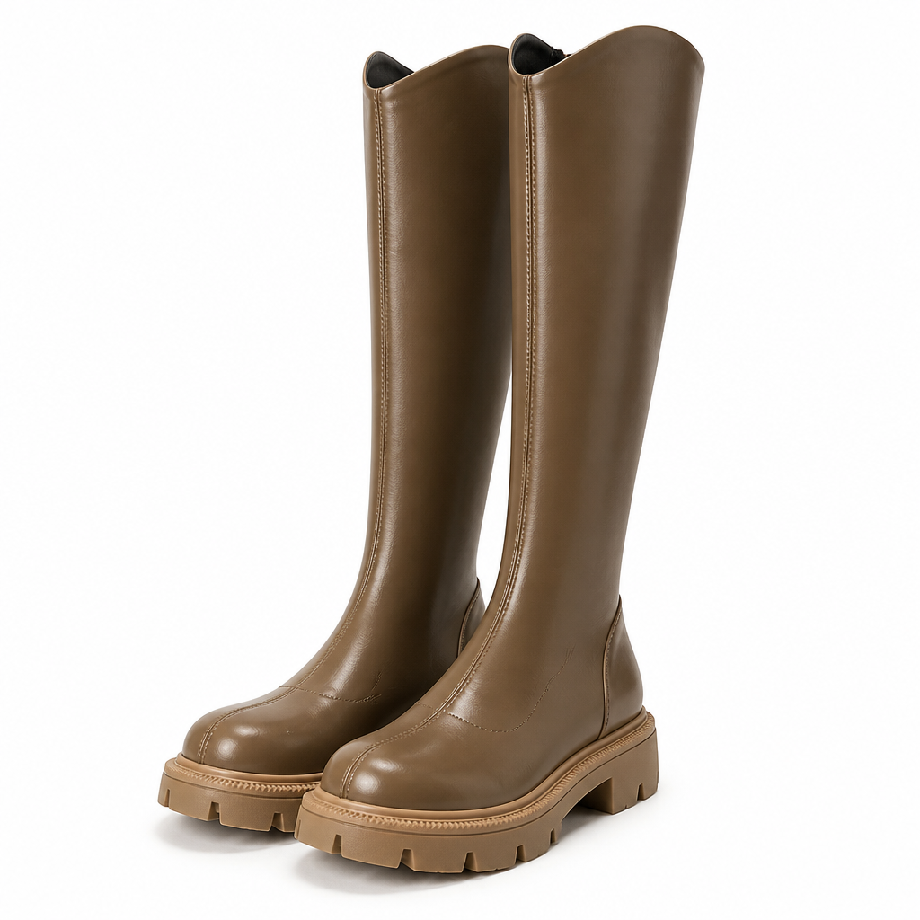 Lyndsey | Womens Knee High Riding Boots Chunky Thick Heel Knight