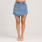 Lyric | Womens High Waisted Denim Skort Jean Skirt Shorts, Light Blue