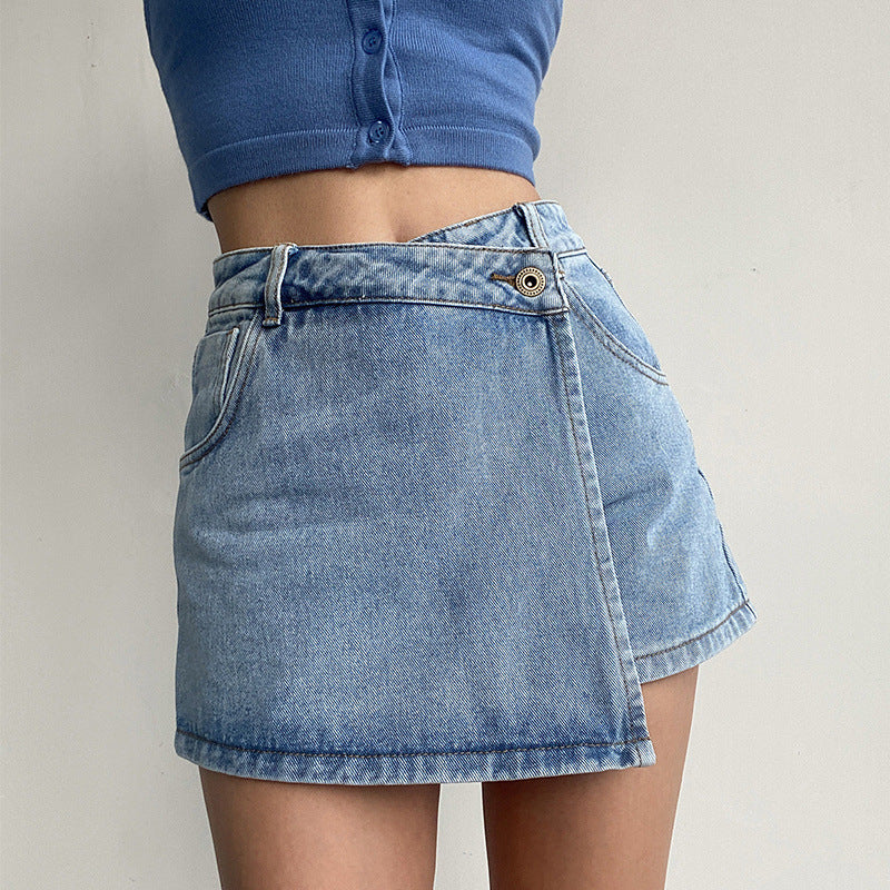 Lyric | Womens High Waisted Denim Skort Jean Skirt Shorts