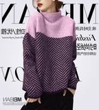 Macy | Womens Oversized Turtleneck Sweater Striped Thick Knit Pullover