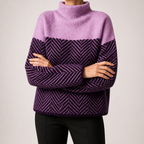 Macy | Womens Oversized Turtleneck Sweater Striped Thick Knit Pullover, Purple
