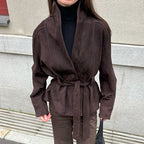 Maeve | Womens Belted Longline Faux Suede Jacket