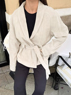 Maeve | Womens Belted Longline Faux Suede Winter Autumn Brown Light Jacket - Beige
