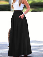 Maeve | Womens Plus Size High Waisted A Line Long Maxi Skirt - Black