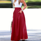 Maeve | Womens Plus Size High Waisted A Line Long Maxi Skirt - Brick Red