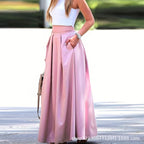Maeve | Womens Plus Size High Waisted A Line Long Maxi Skirt - Pink
