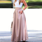 Maeve | Womens Plus Size High Waisted A Line Long Maxi Skirt - Pink