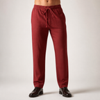 Magnus | Mens Linen Straight Breathable Casual Summer Lightweight Trousers, Burgundy