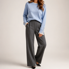 Maisie | Womens Lace Trim Crew Neck Knitted Jumper, Sky Blue
