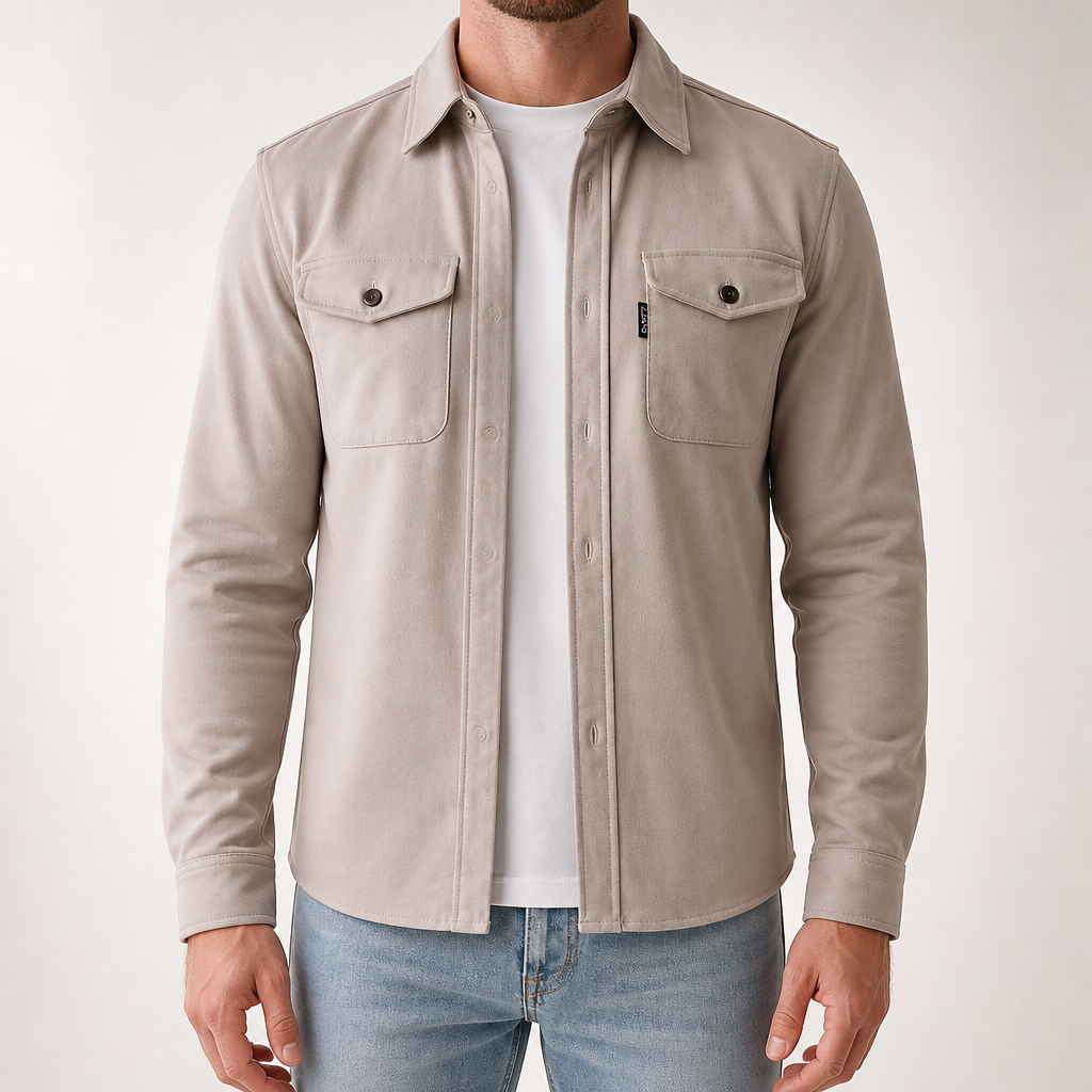 Malcolm | Mens Slim Fit Long Sleeve Button Up Non Iron Overshirt Shirt Jacket, Apricot