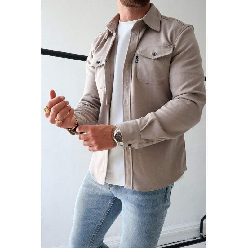 Malcolm | Mens Slim Fit Long Sleeve Button Up Non Iron Overshirt Shirt Jacket, Apricot