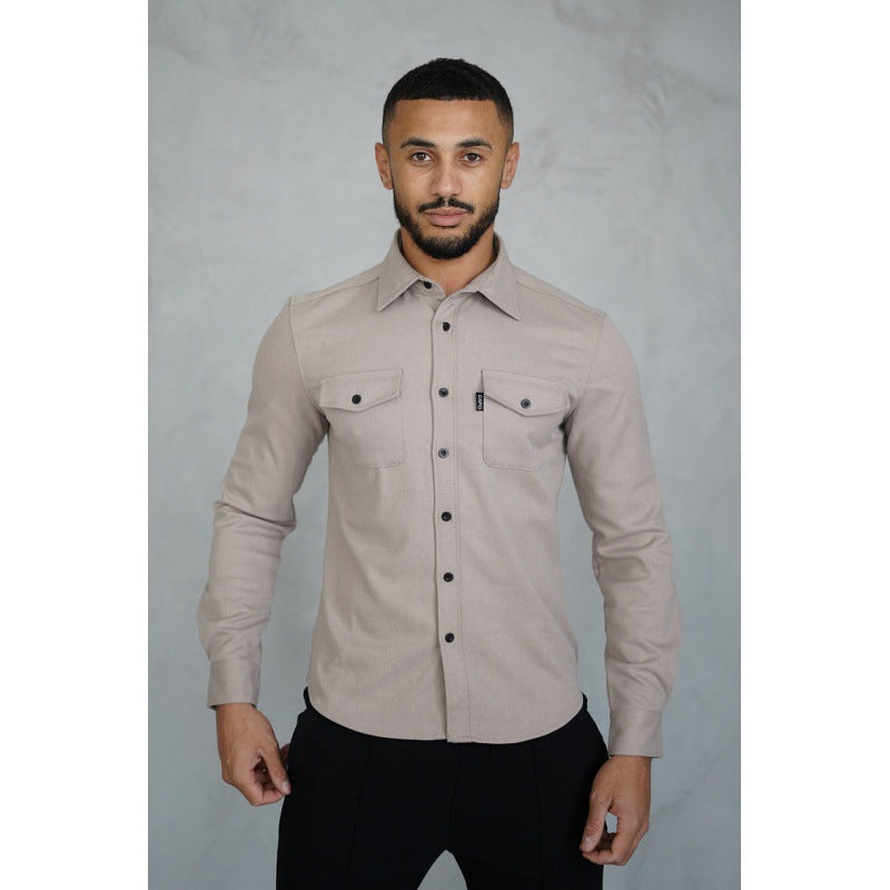 Malcolm | Mens Slim Fit Long Sleeve Button Up Non Iron Overshirt Shirt Jacket