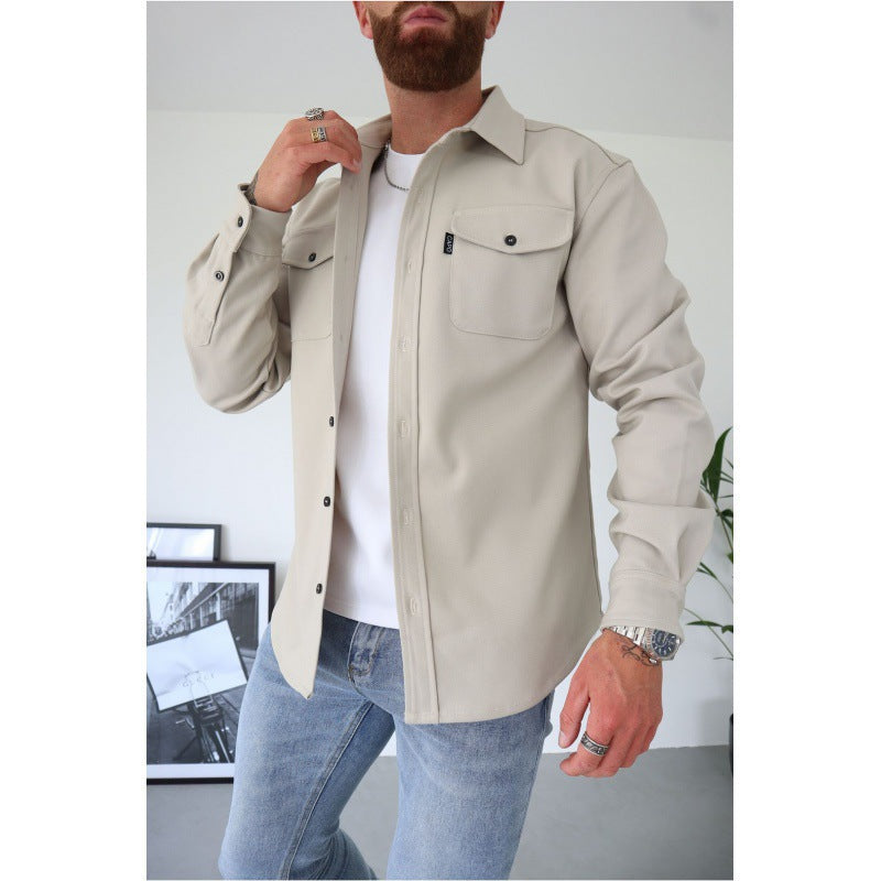 Malcolm | Mens Slim Fit Long Sleeve Button Up Non Iron Overshirt Shirt Jacket, Light Apricot
