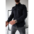 Malcolm | Mens Slim Fit Long Sleeve Button Up Non Iron Overshirt Shirt Jacket, Dark Blue