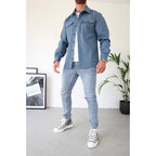 Malcolm | Mens Slim Fit Long Sleeve Button Up Non Iron Overshirt Shirt Jacket, Lake Blue