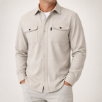 Malcolm | Mens Slim Fit Long Sleeve Button Up Non Iron Overshirt Shirt Jacket, Light Apricot