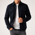 Malcolm | Mens Slim Fit Long Sleeve Button Up Non Iron Overshirt Shirt Jacket, Dark Blue