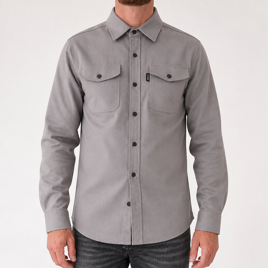 Malcolm | Mens Slim Fit Long Sleeve Button Up Non Iron Overshirt Shirt Jacket, Light Grey