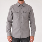 Malcolm | Mens Slim Fit Long Sleeve Button Up Non Iron Overshirt Shirt Jacket, Light Grey