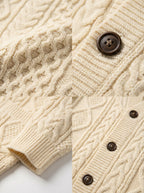 Marcella | Womens Chunky Cable Knit Wool Blend Cardigan Sweater, Cream White
