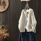 Marcella | Womens Chunky Cable Knit Wool Blend Cardigan Sweater, Cream White