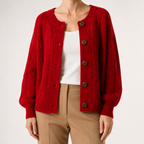Marcella | Womens Chunky Cable Knit Wool Blend Cardigan Sweater, Red
