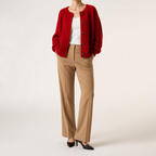 Marcella | Womens Chunky Cable Knit Wool Blend Cardigan Sweater, Red