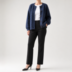 Marcella | Womens Chunky Cable Knit Wool Blend Cardigan Sweater, Navy Blue