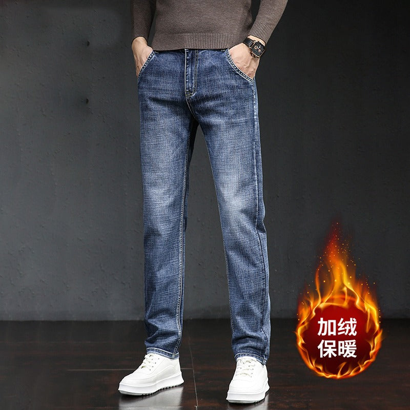 Marcus | Mens Stretch Straight Tapered Slim Fit Jeans - Blue Fleece