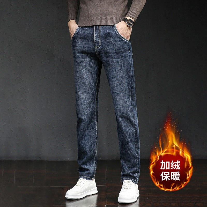Marcus | Mens Stretch Straight Tapered Slim Fit Jeans - Blue Grey Fleece