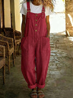 Marcy | Womens Cotton Linen High Waisted Adjustable Strap Overalls Jumpsuit