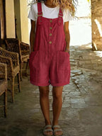 Marcy | Womens Cotton Linen High Waisted Adjustable Strap Overalls Jumpsuit