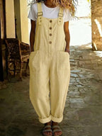 Marcy | Womens Cotton Linen High Waisted Adjustable Strap Overalls Jumpsuit