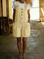 Marcy | Womens Cotton Linen High Waisted Adjustable Strap Overalls Jumpsuit