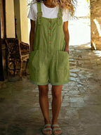 Marcy | Womens Cotton Linen High Waisted Adjustable Strap Overalls Jumpsuit