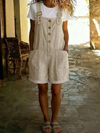 Marcy | Womens Cotton Linen High Waisted Adjustable Strap Overalls Jumpsuit