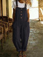 Marcy | Womens Cotton Linen High Waisted Adjustable Strap Overalls Jumpsuit