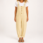 Marcy | Womens Cotton Linen High Waisted Adjustable Strap Overalls Jumpsuit, Light Yellow
