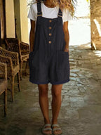 Marcy | Womens Cotton Linen High Waisted Adjustable Strap Overalls Jumpsuit