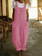 Marcy | Womens Cotton Linen High Waisted Adjustable Strap Overalls Jumpsuit