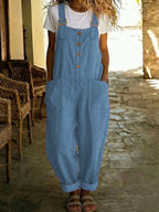 Marcy | Womens Cotton Linen High Waisted Adjustable Strap Overalls Jumpsuit