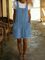 Marcy | Womens Cotton Linen High Waisted Adjustable Strap Overalls Jumpsuit