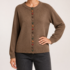 Maren | Womens Knitted Cardigan Button Front Long Sleeve Jumper, Khaki