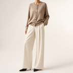 Maren | Womens Knitted Cardigan Button Front Long Sleeve Jumper, Light Khaki