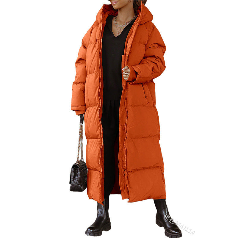 Maren | Womens Long Hooded Puffer Winter Coat - Orange