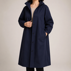 Margaux | Womens Trench Coat Wool Belted Double Breasted Long Winter Coat, Navy Blue