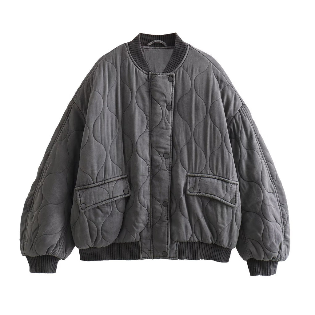 Margot | Womens Quilted Washed Cotton Padded Winter Bomber Jacket