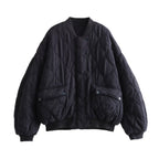 Margot | Womens Quilted Washed Cotton Padded Winter Bomber Black Autumn Jacket - Black